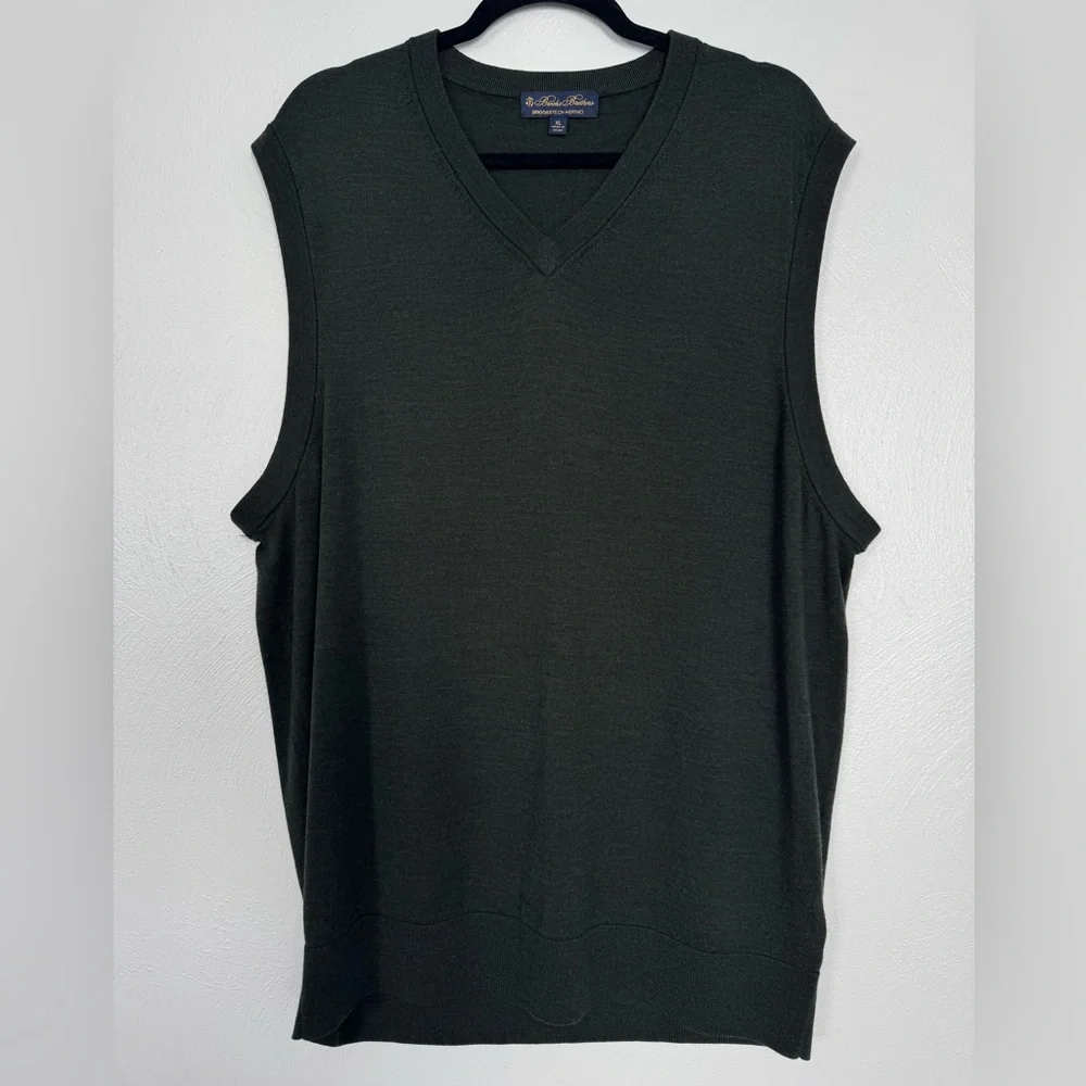 Brooks Brother Vest Men XL Brookstech Merino Wool Olive Green Preppy‎ Academia